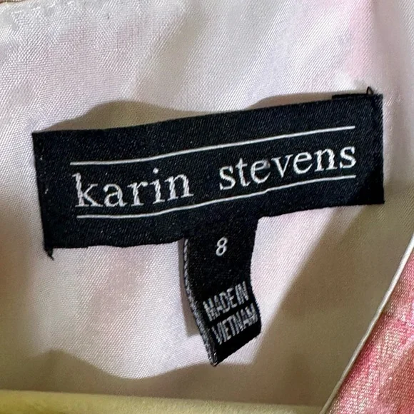 Karin Stevens Vintage Style Pink Floral Satiny Knee-Length Dress Womens 8 - Picture 2 of 8